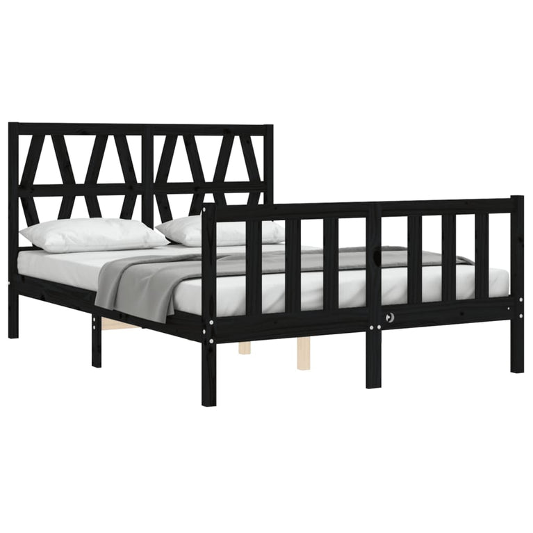 Bedframe met hoofdbord massief hout zwart 4FT Small Double
