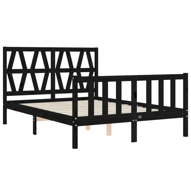 Bedframe met hoofdbord massief hout zwart 4FT Small Double