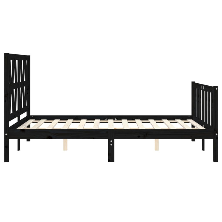Bedframe met hoofdbord massief hout zwart 4FT Small Double