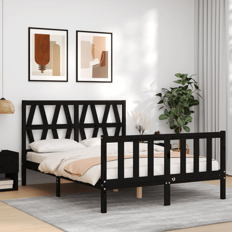Bedframe met hoofdbord massief hout zwart 4FT Small Double