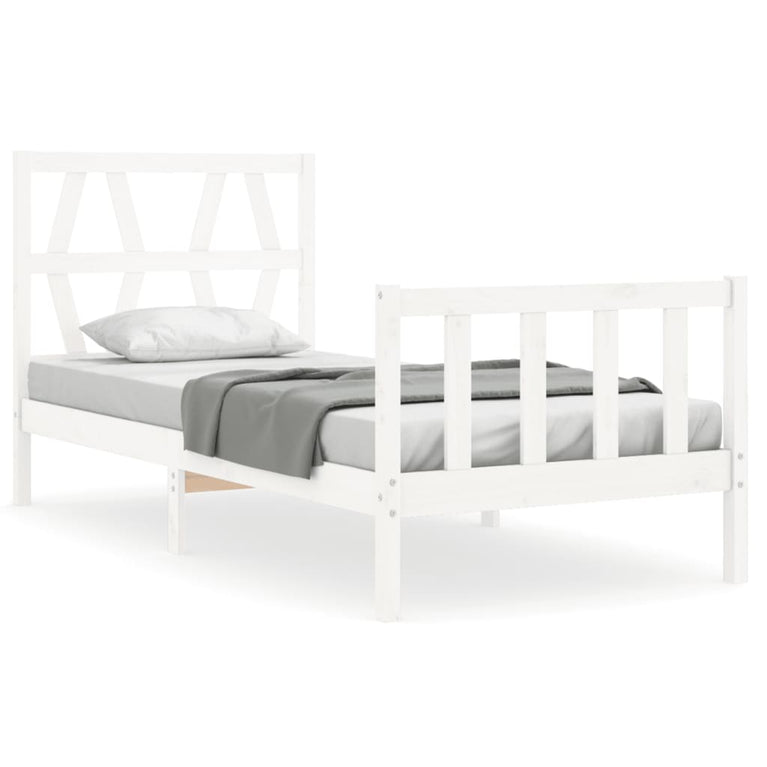 Bedframe met hoofdbord massief hout wit 90x200 cm