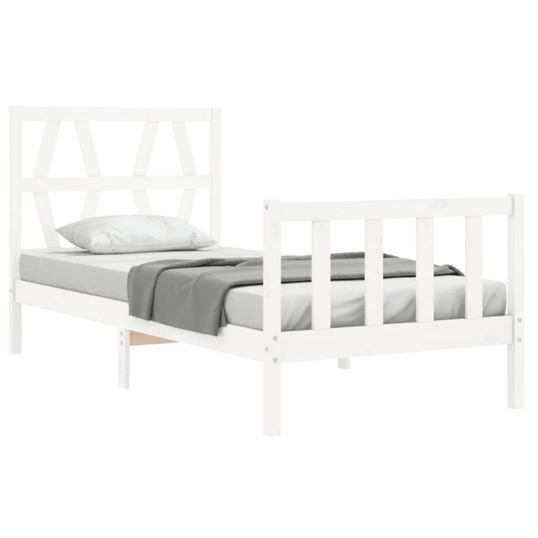 Bedframe met hoofdbord massief hout wit 90x200 cm