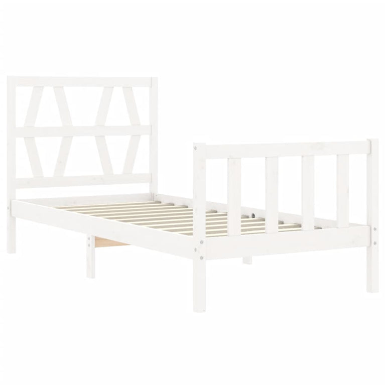 Bedframe met hoofdbord massief hout wit 90x200 cm
