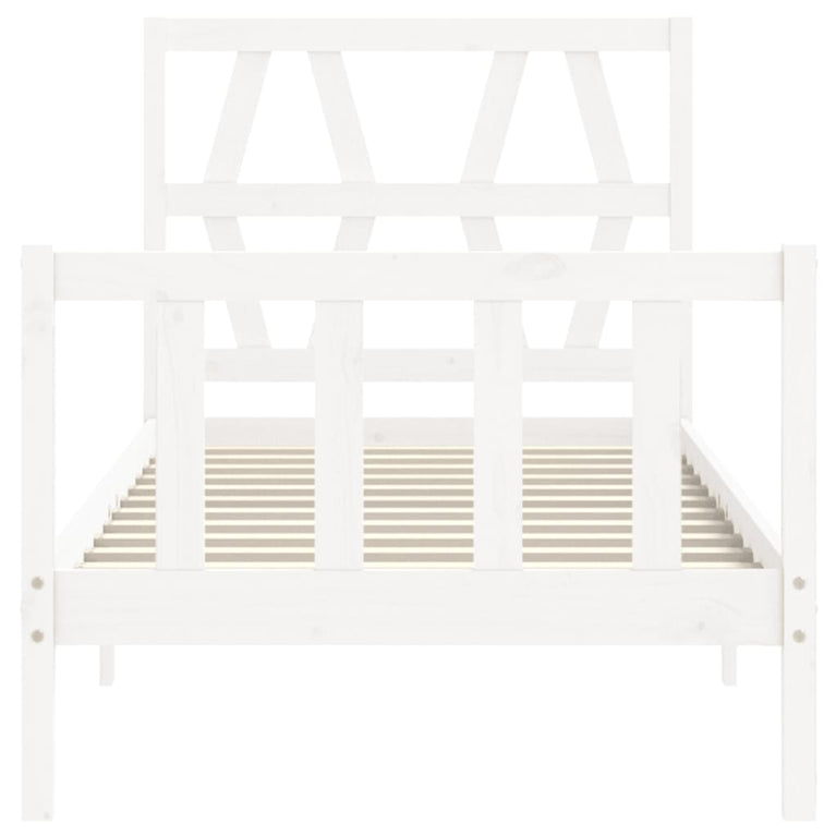 Bedframe met hoofdbord massief hout wit 90x200 cm