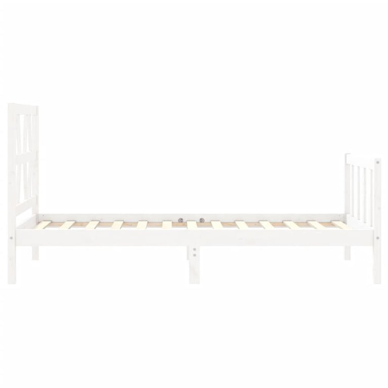 Bedframe met hoofdbord massief hout wit 90x200 cm