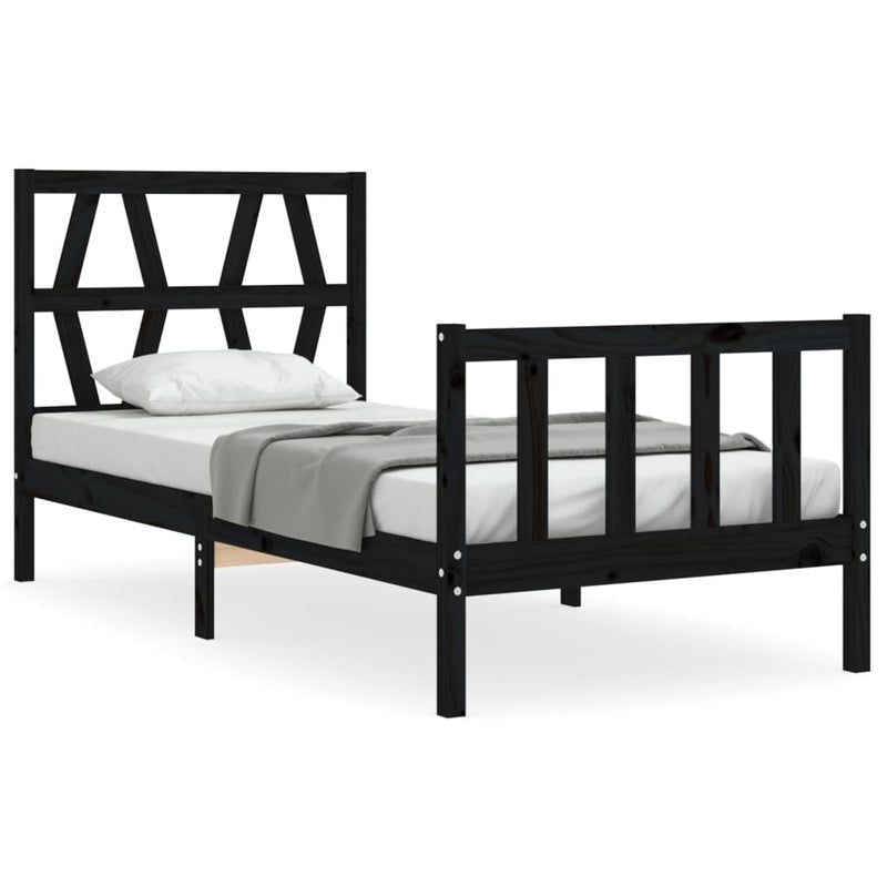Bedframe met hoofdbord massief hout zwart 100x200 cm