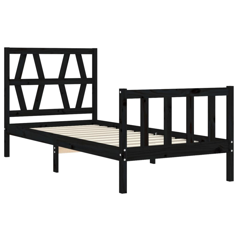 Bedframe met hoofdbord massief hout zwart 100x200 cm