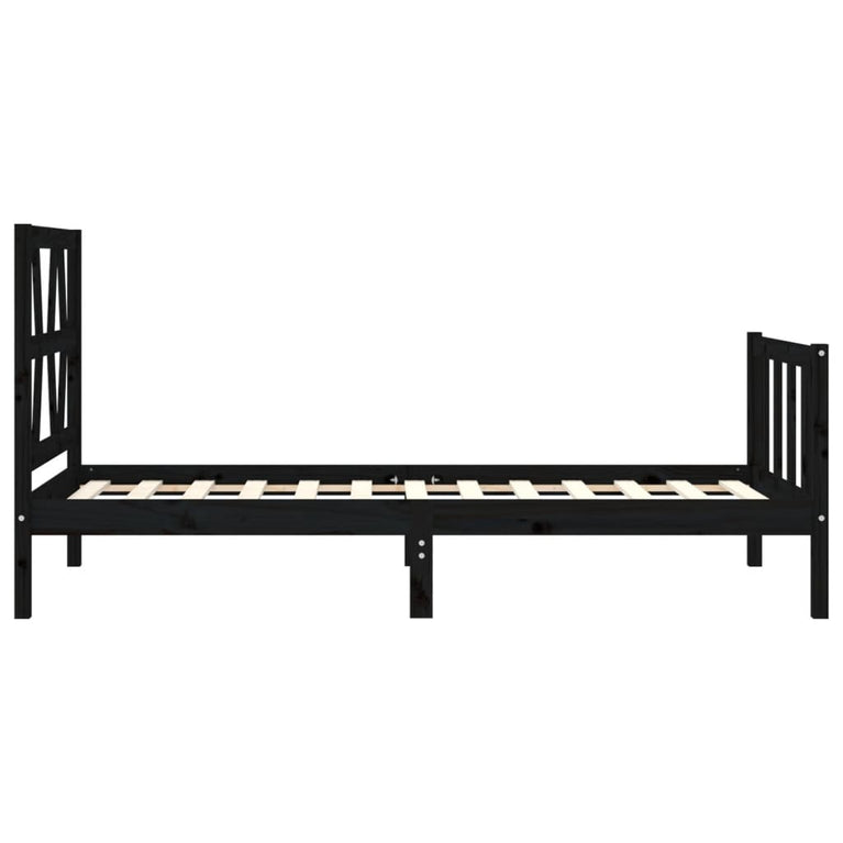 Bedframe met hoofdbord massief hout zwart 100x200 cm