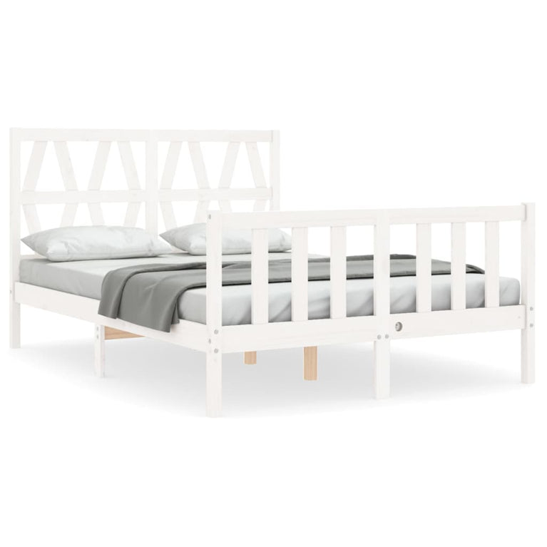 Bedframe met hoofdbord massief hout wit 120x200 cm