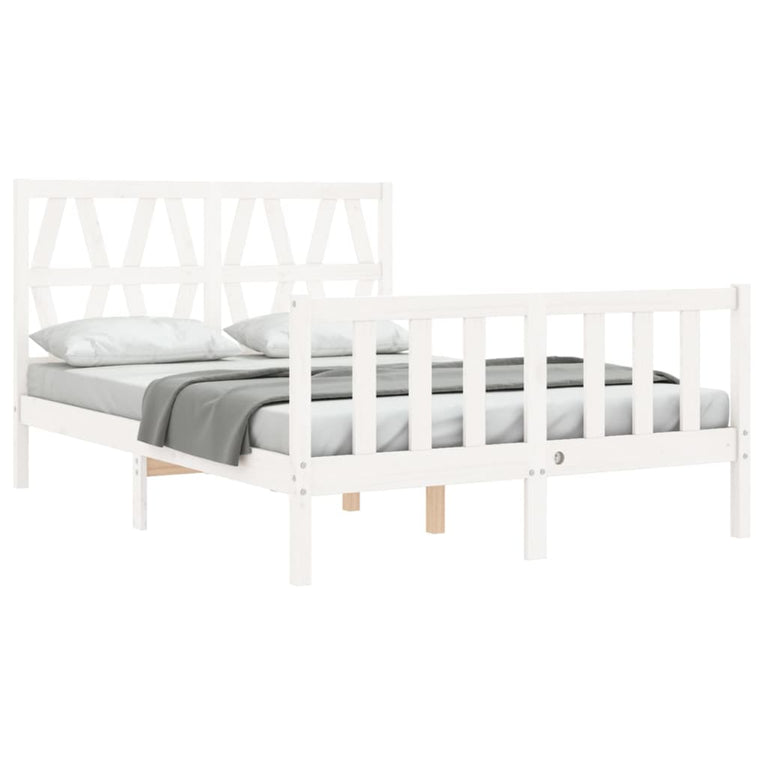 Bedframe met hoofdbord massief hout wit 120x200 cm