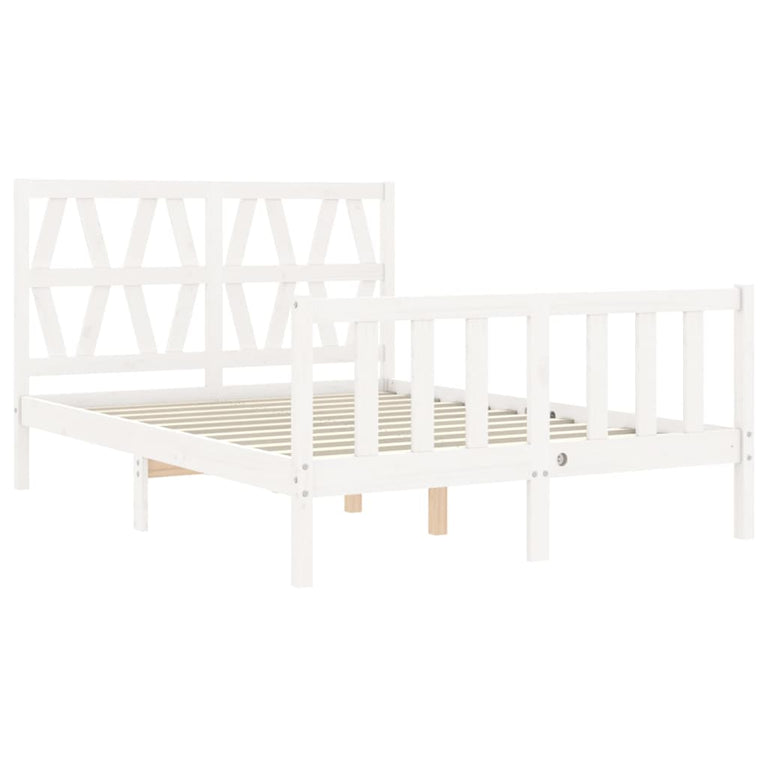 Bedframe met hoofdbord massief hout wit 120x200 cm