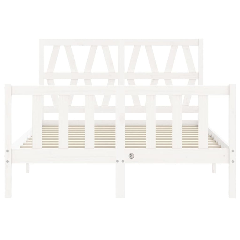 Bedframe met hoofdbord massief hout wit 120x200 cm