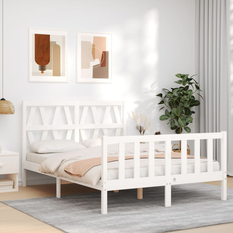 Bedframe met hoofdbord massief hout wit 120x200 cm