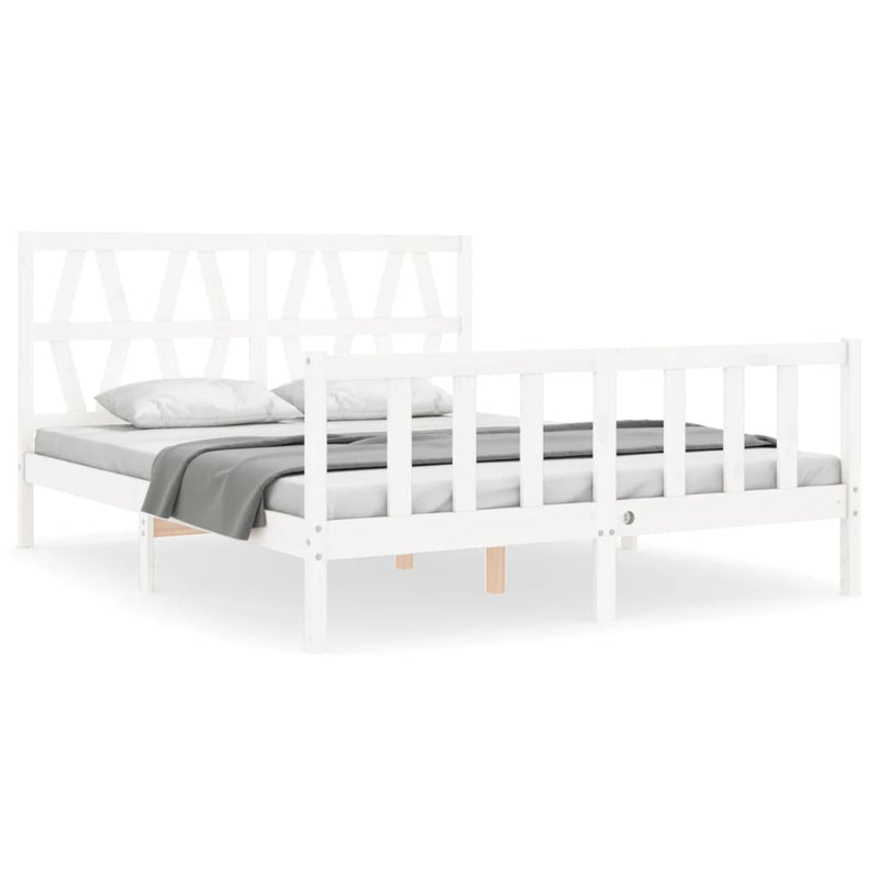 Bedframe met hoofdbord massief hout wit 160x200 cm