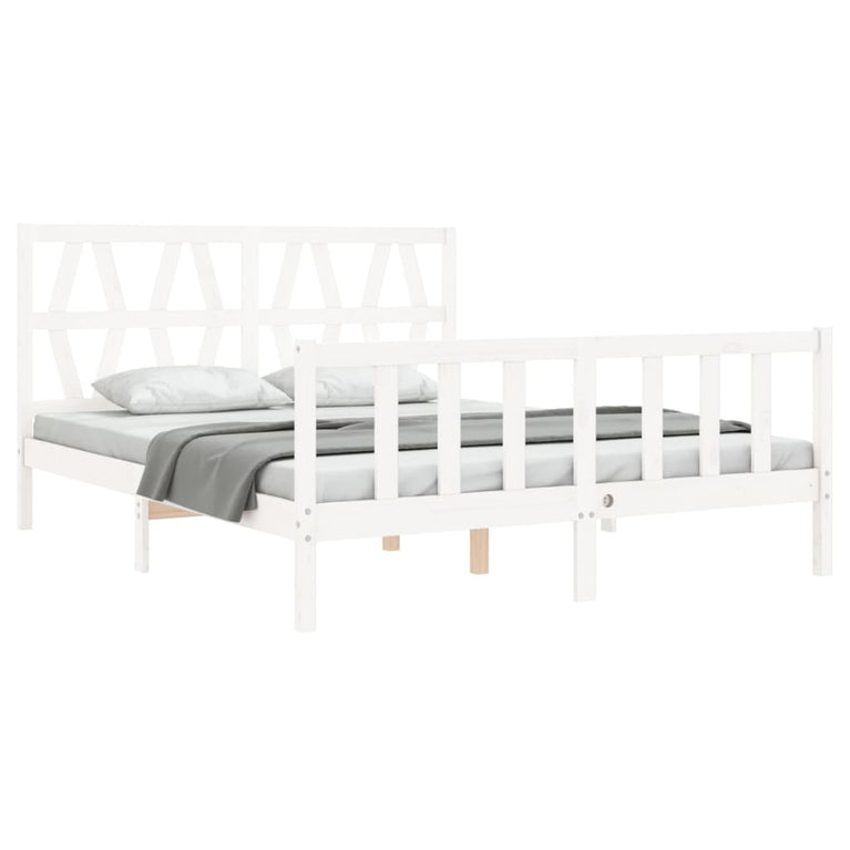 Bedframe met hoofdbord massief hout wit 160x200 cm