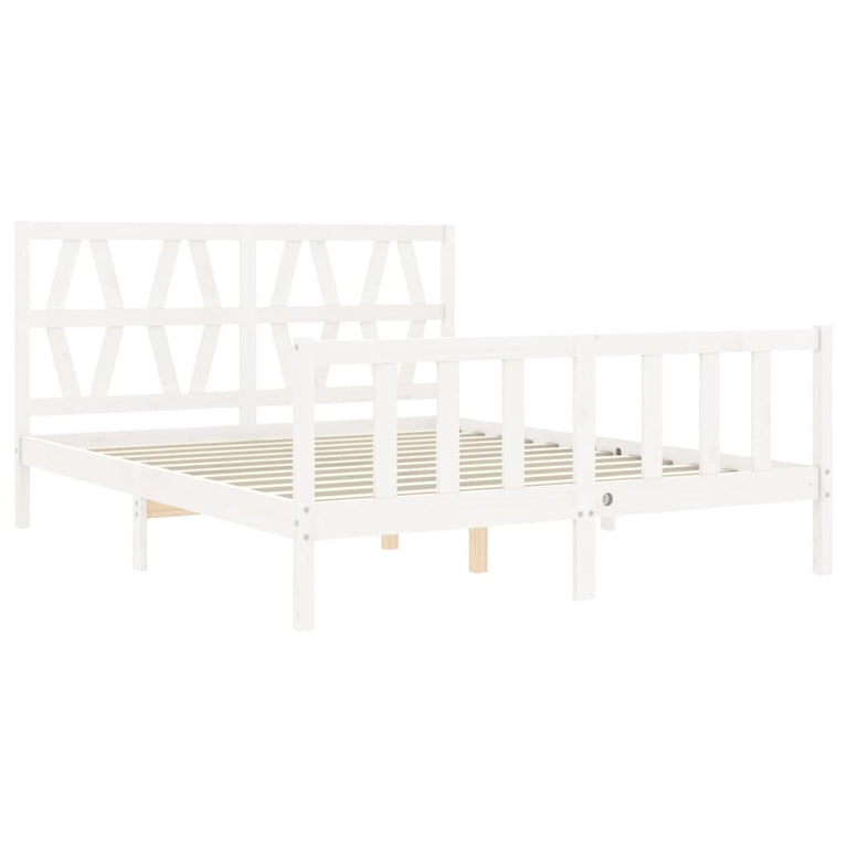 Bedframe met hoofdbord massief hout wit 160x200 cm