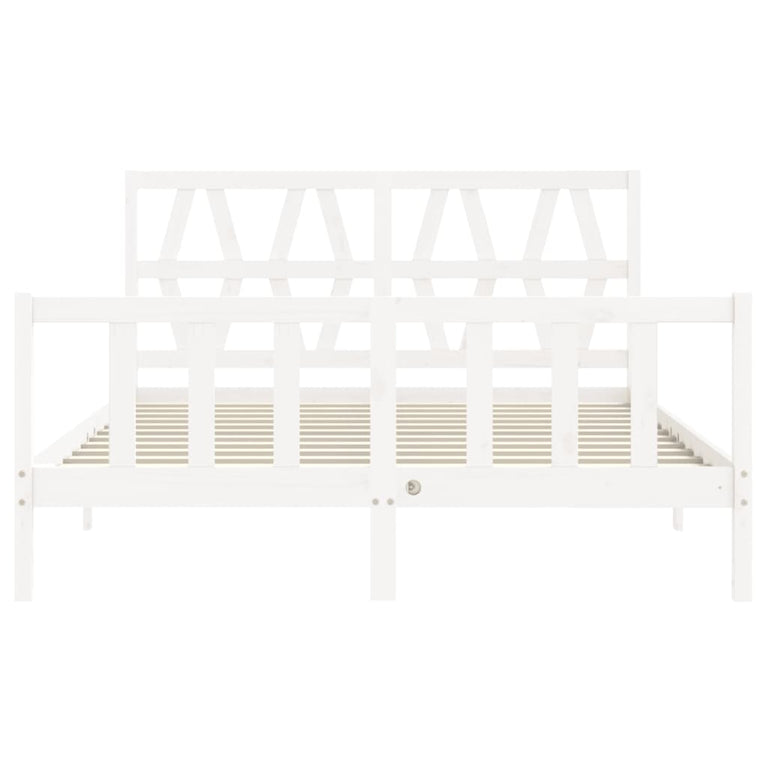 Bedframe met hoofdbord massief hout wit 160x200 cm