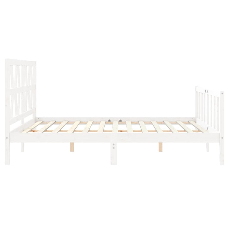 Bedframe met hoofdbord massief hout wit 160x200 cm