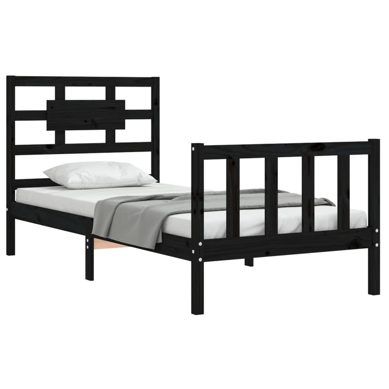 Bedframe met hoofdbord massief hout zwart 2FT6 Small Single