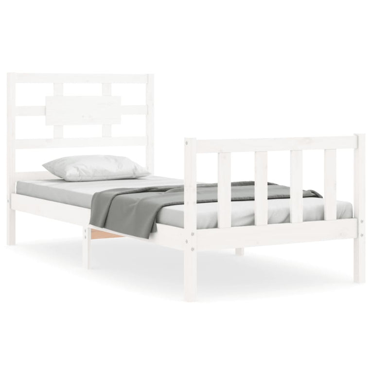 Bedframe met hoofdbord massief hout wit 3FT Single