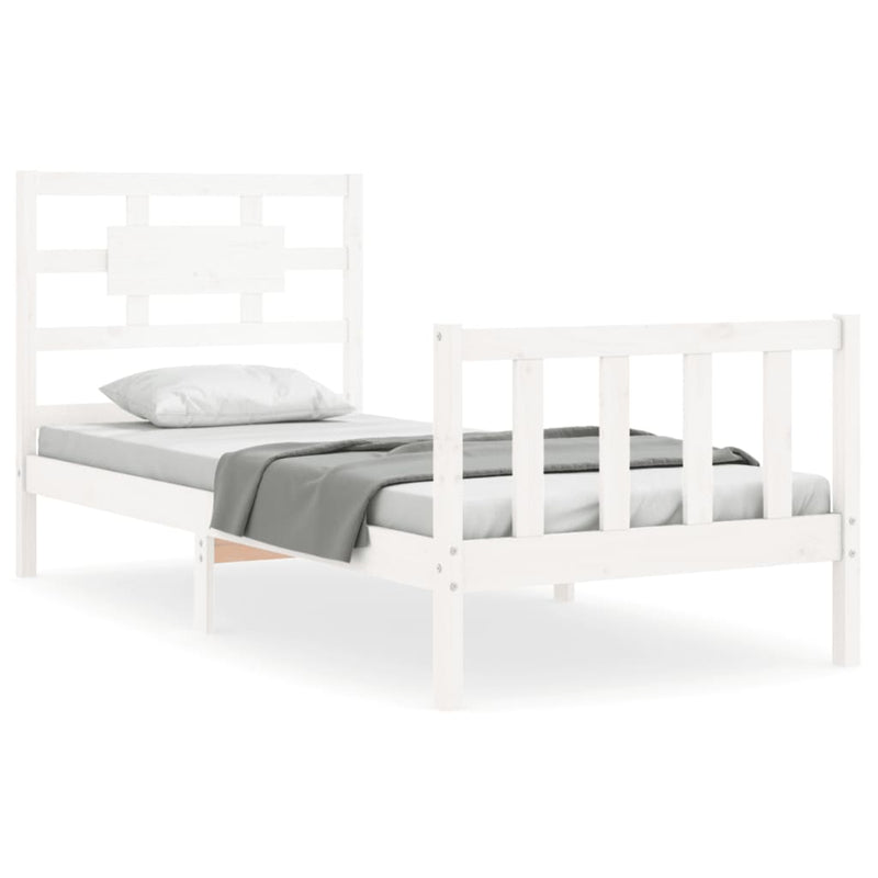 Bedframe met hoofdbord massief hout wit 3FT Single