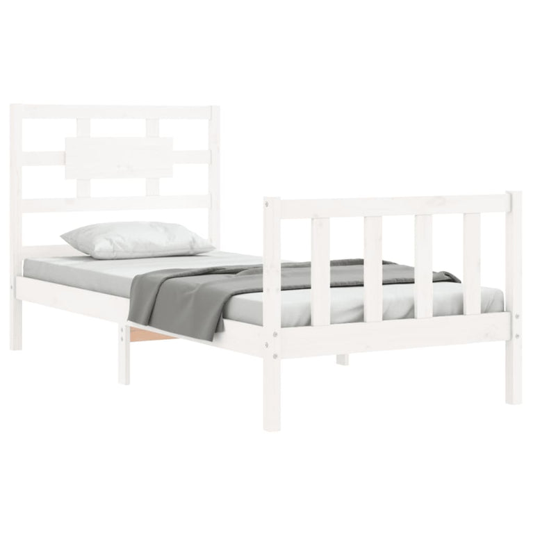 Bedframe met hoofdbord massief hout wit 3FT Single