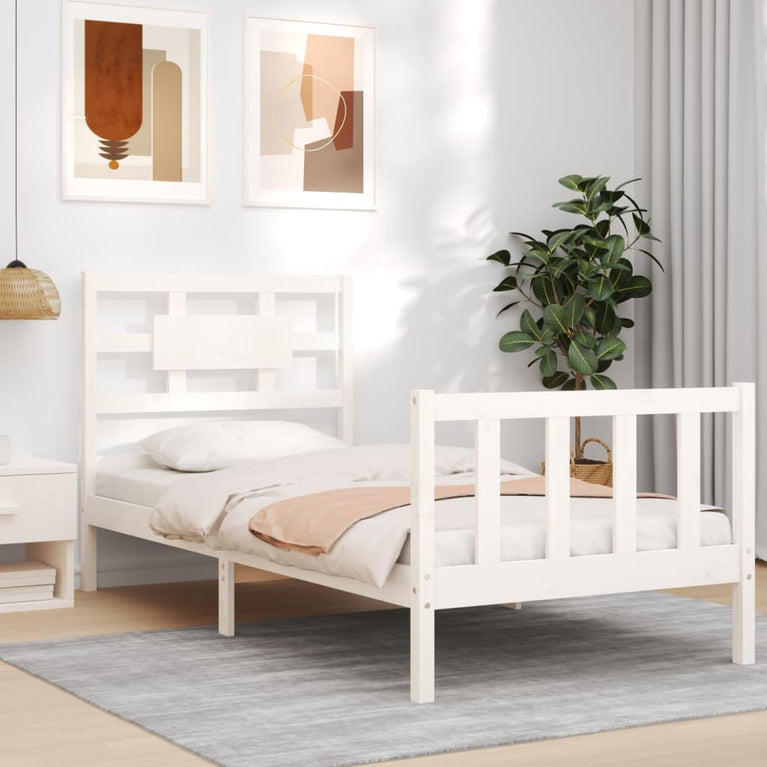Bedframe met hoofdbord massief hout wit 3FT Single