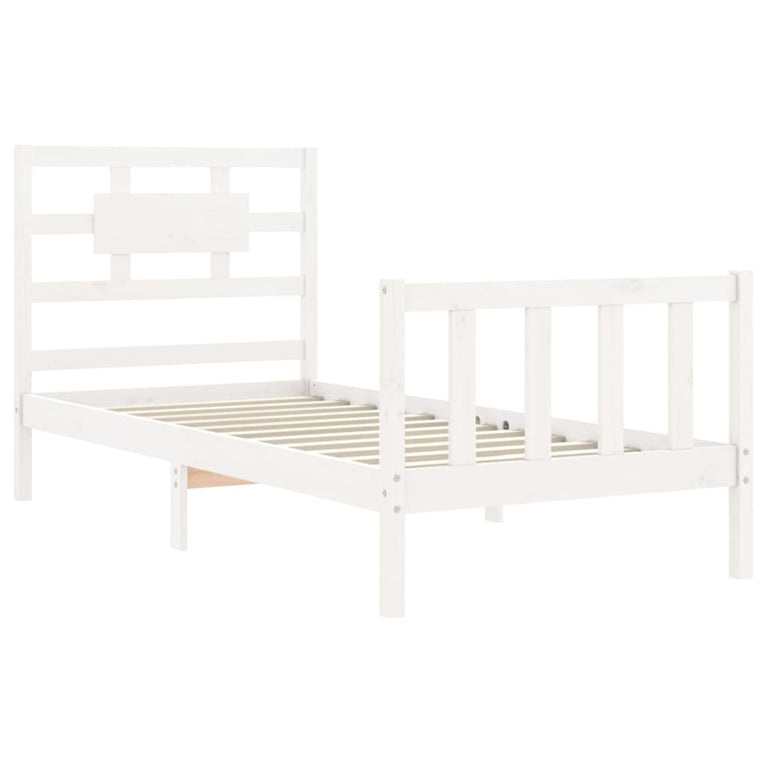 Bedframe met hoofdbord massief hout wit 3FT Single