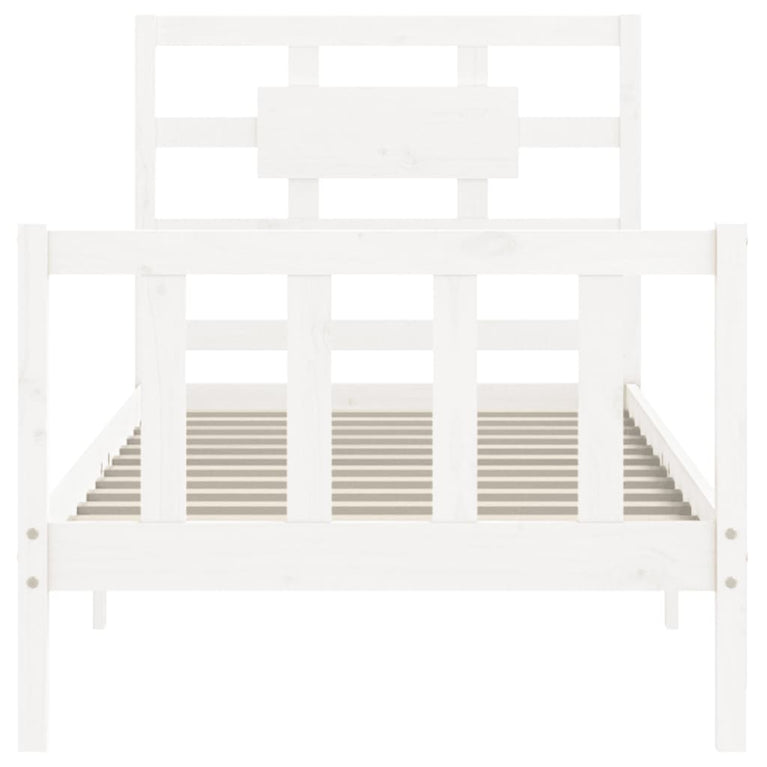 Bedframe met hoofdbord massief hout wit 3FT Single