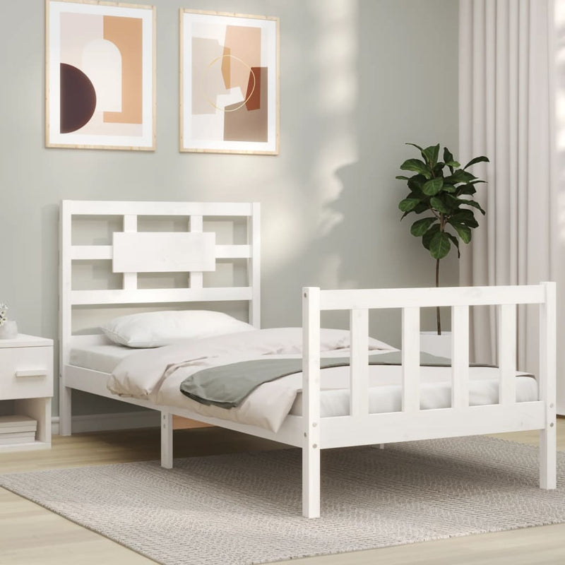 Bedframe met hoofdbord massief hout wit 3FT Single