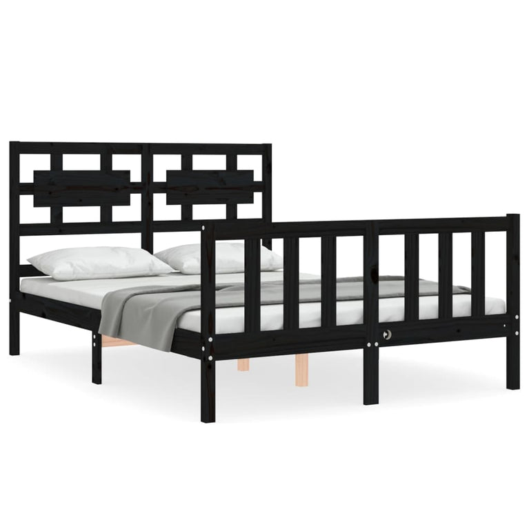 Bedframe met hoofdbord massief hout zwart 4FT Small Double