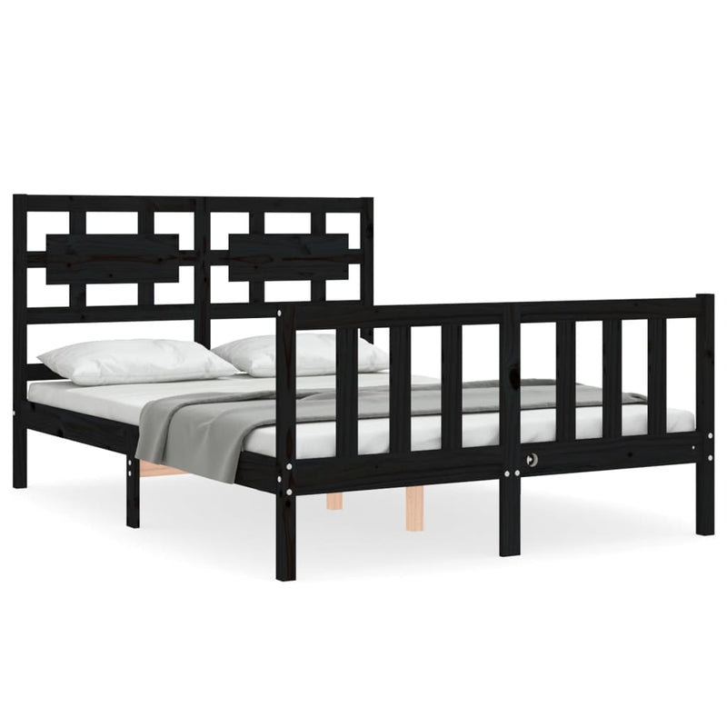 Bedframe met hoofdbord massief hout zwart 4FT Small Double
