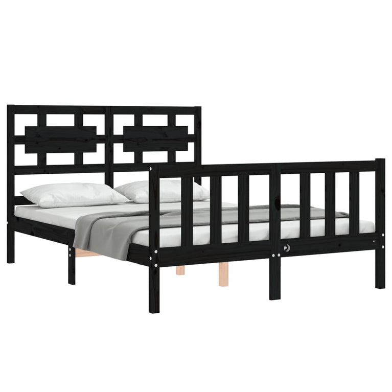 Bedframe met hoofdbord massief hout zwart 4FT Small Double