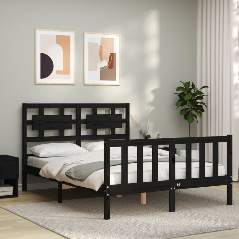 Bedframe met hoofdbord massief hout zwart 4FT Small Double