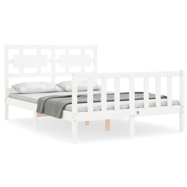 Bedframe met hoofdbord massief hout wit 140x190 cm