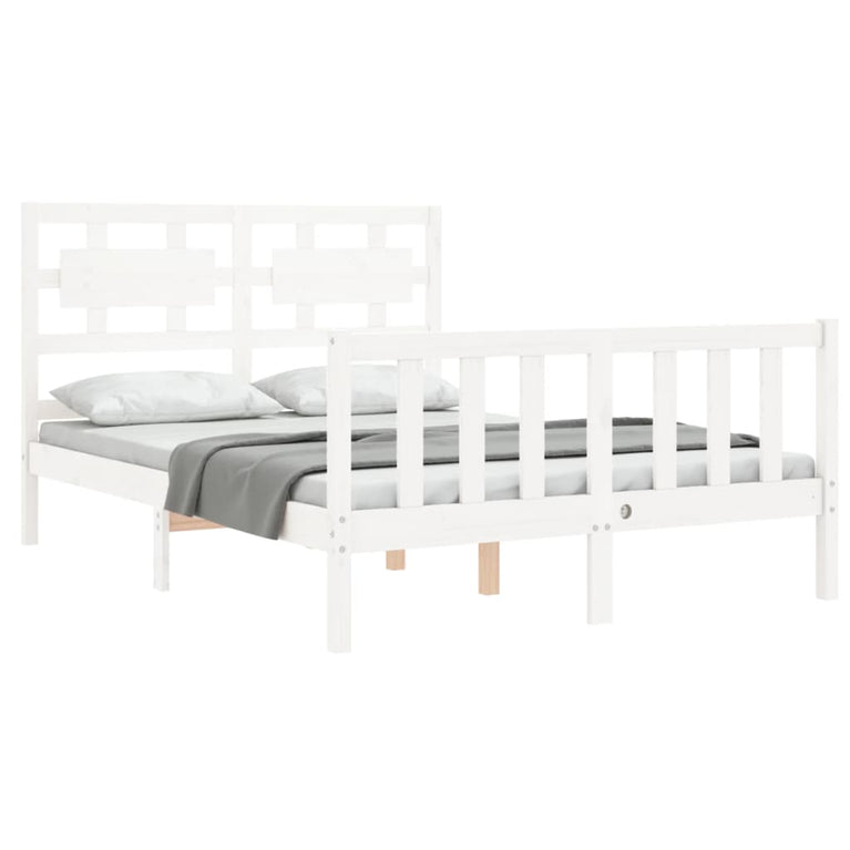 Bedframe met hoofdbord massief hout wit 140x190 cm