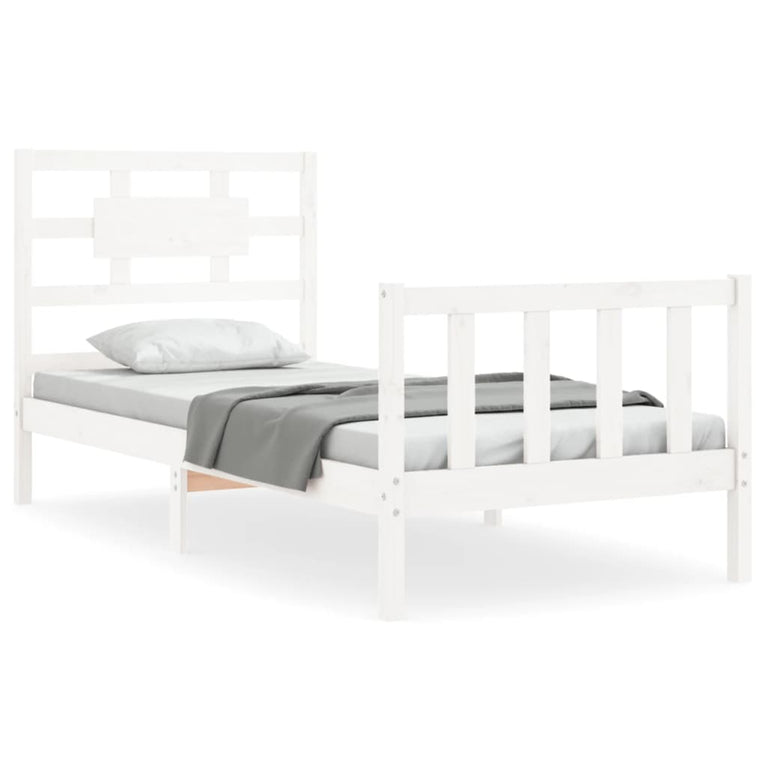 Bedframe met hoofdbord massief hout wit 90x200 cm