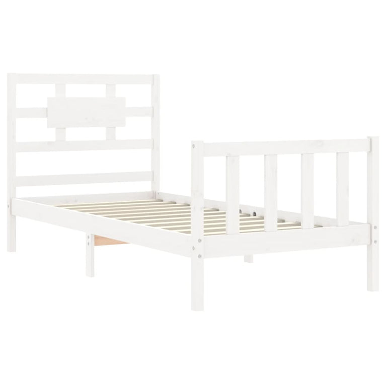 Bedframe met hoofdbord massief hout wit 90x200 cm
