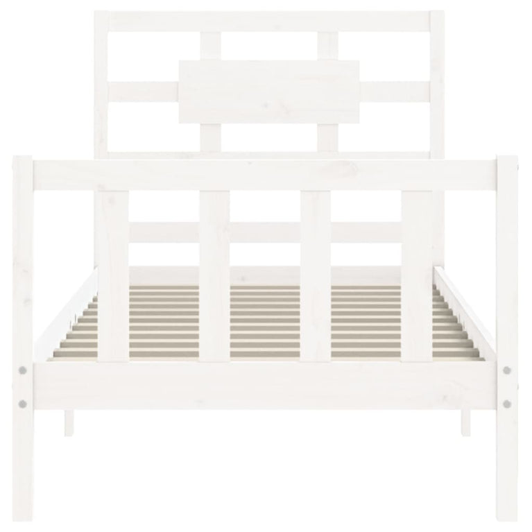 Bedframe met hoofdbord massief hout wit 90x200 cm