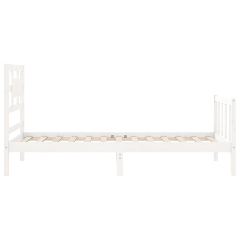 Bedframe met hoofdbord massief hout wit 90x200 cm