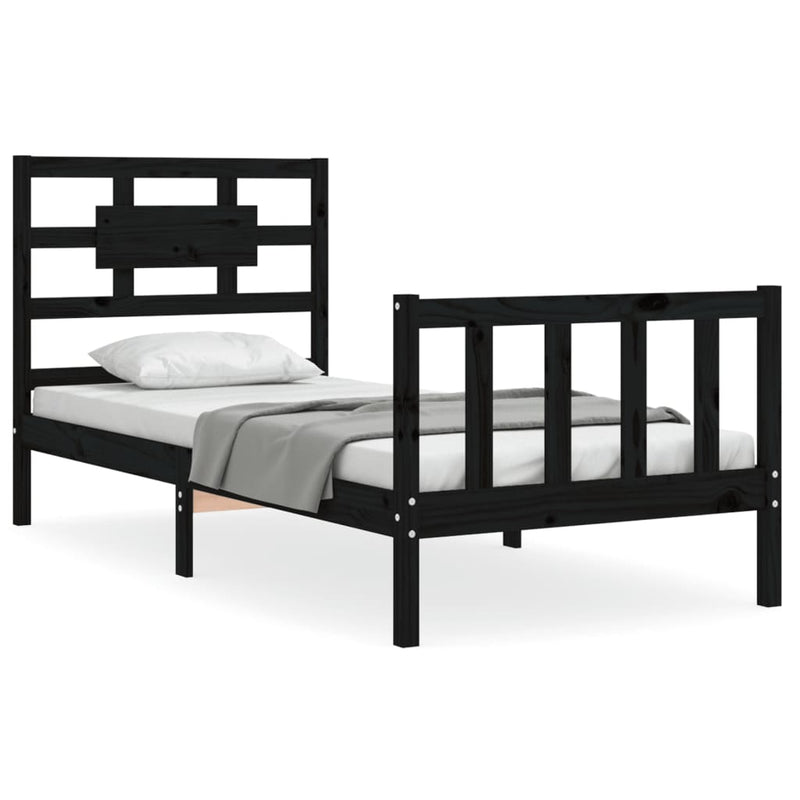 Bedframe met hoofdbord massief hout zwart 100x200 cm
