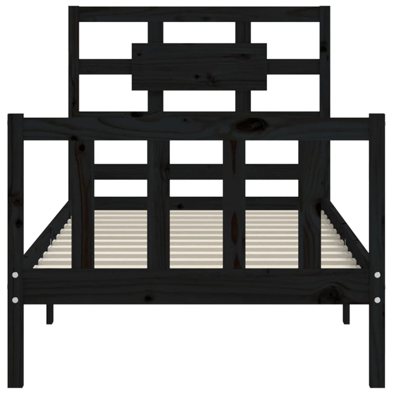 Bedframe met hoofdbord massief hout zwart 100x200 cm
