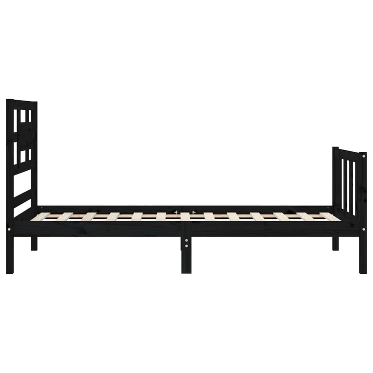 Bedframe met hoofdbord massief hout zwart 100x200 cm