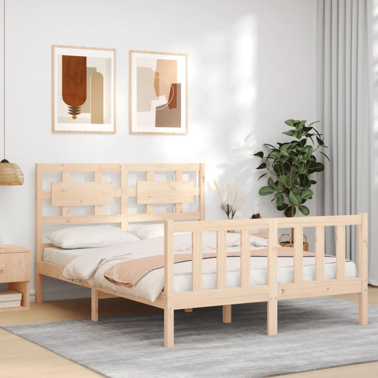 Bedframe met hoofdbord massief hout 120x200 cm