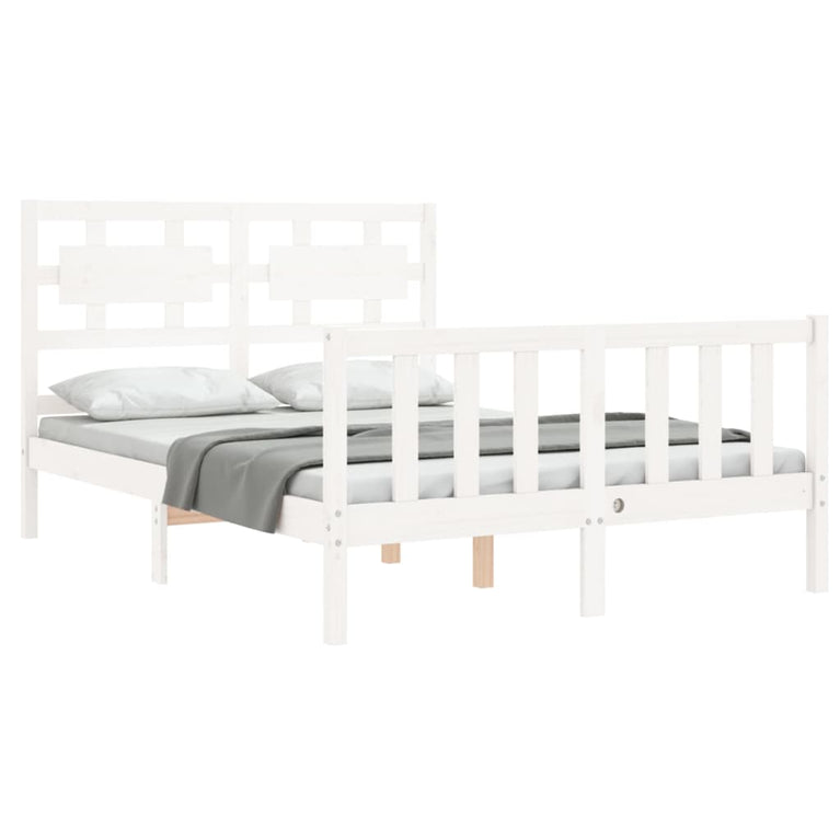 Bedframe met hoofdbord massief hout wit 120x200 cm