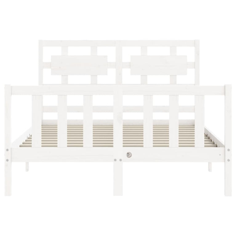 Bedframe met hoofdbord massief hout wit 120x200 cm
