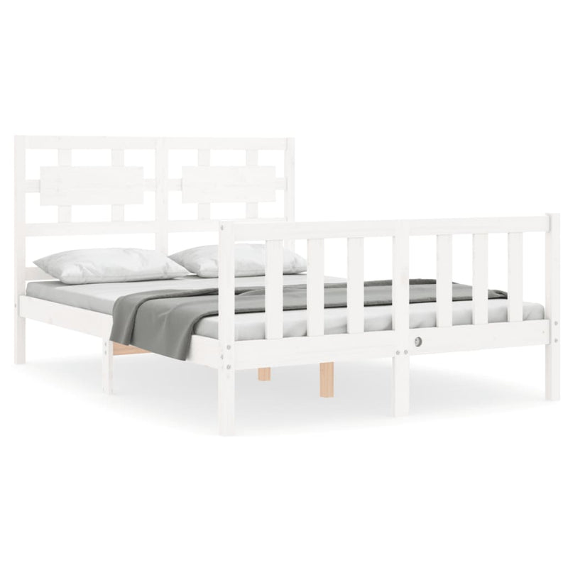 Bedframe met hoofdbord massief hout wit 140x200 cm
