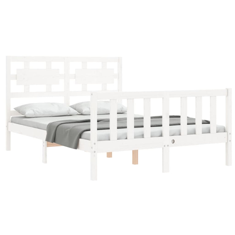 Bedframe met hoofdbord massief hout wit 140x200 cm