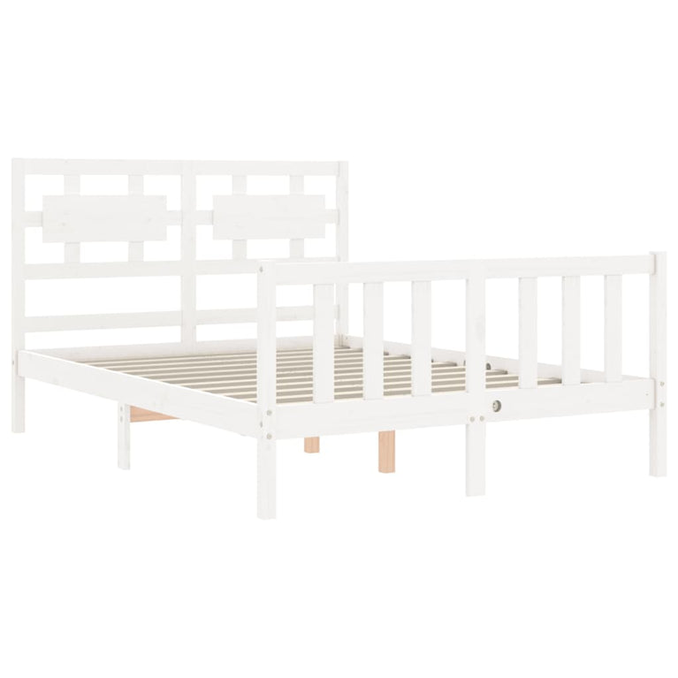 Bedframe met hoofdbord massief hout wit 140x200 cm