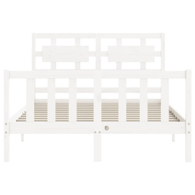 Bedframe met hoofdbord massief hout wit 140x200 cm